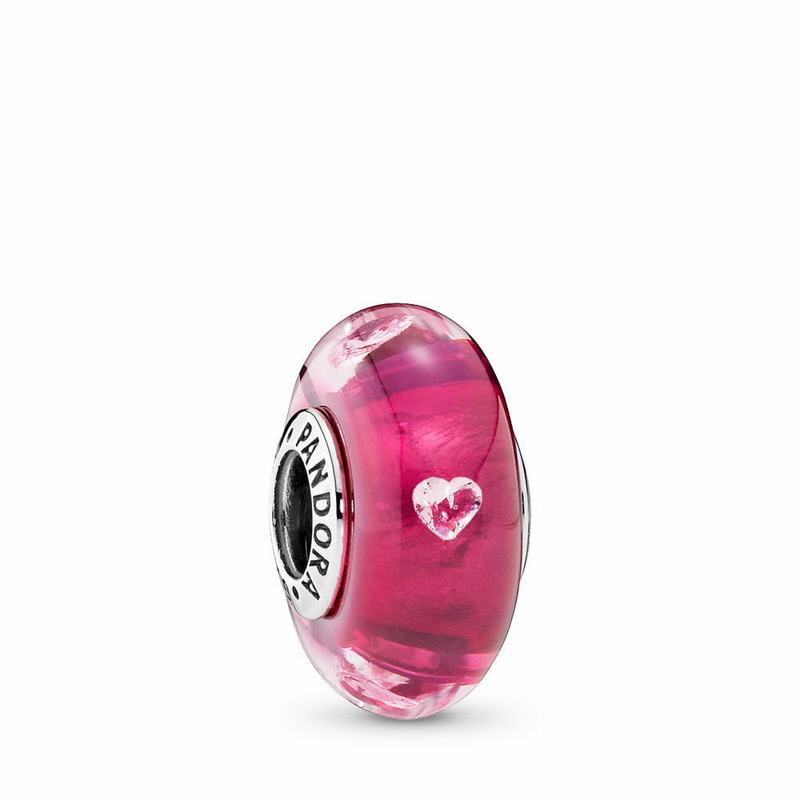 Pandora Cerise Heart Charm Ireland - Sterling Silver/Glass/Pink/Cubic Zirconia - 368571TUC